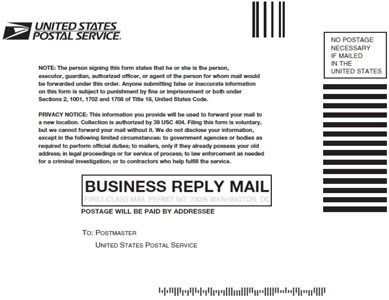 Back side of form 3575 for Change of Address